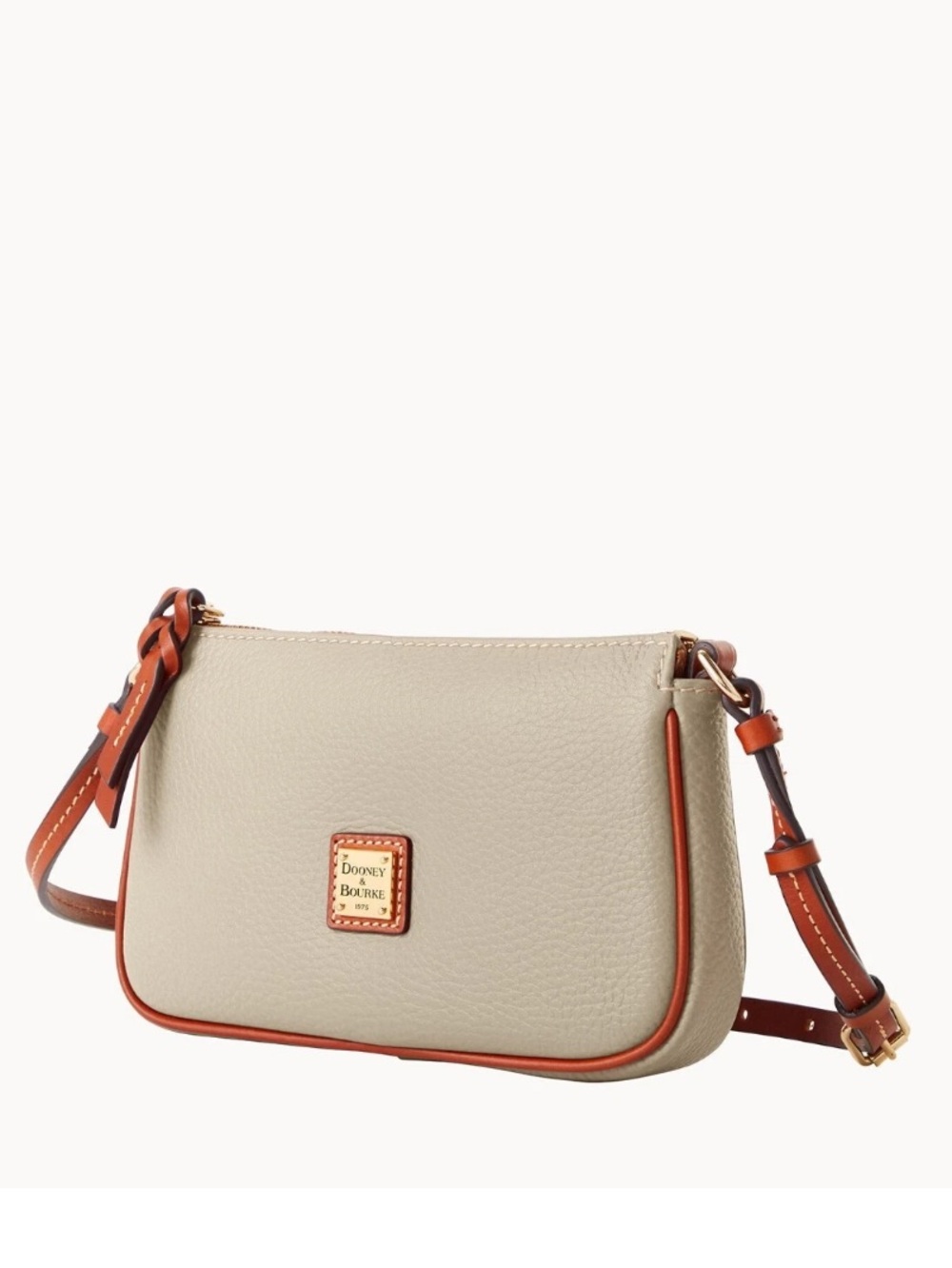 Dooney & Bourke Pebble Grain Lexi Crossbody Bone Leather Bag with Brown Trim